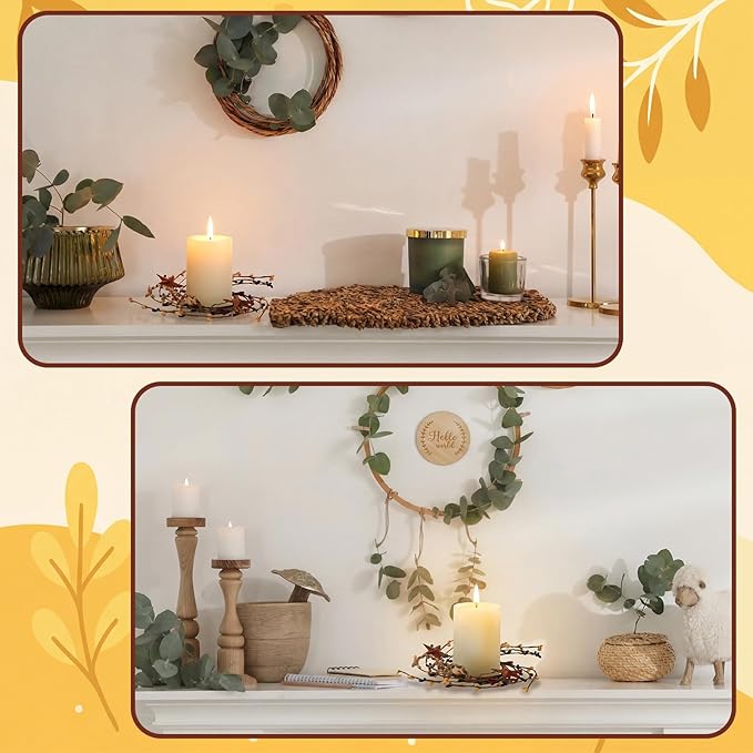 Daifunli 2 Pcs Primitive Pip Berry Candle Ring Rusty Stars Candle Wreath Ring for Pillar 3.9 Inch Candles Holder for Wedding Season Dining Table Centerpiece Decor