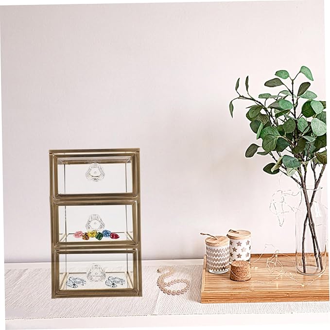 OUNONA Jewelry Drawer Box Elegant Three Storage Organizer for Cosmetics Accessories Transparent Design for Easy Viewing Versatile Storage Case for Home Office Use