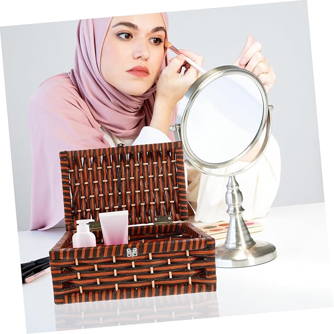 PRETYZOOM Woven Storage Bin Lid Pretty Box for Makeup Rustic Decorative Organizer Random Style