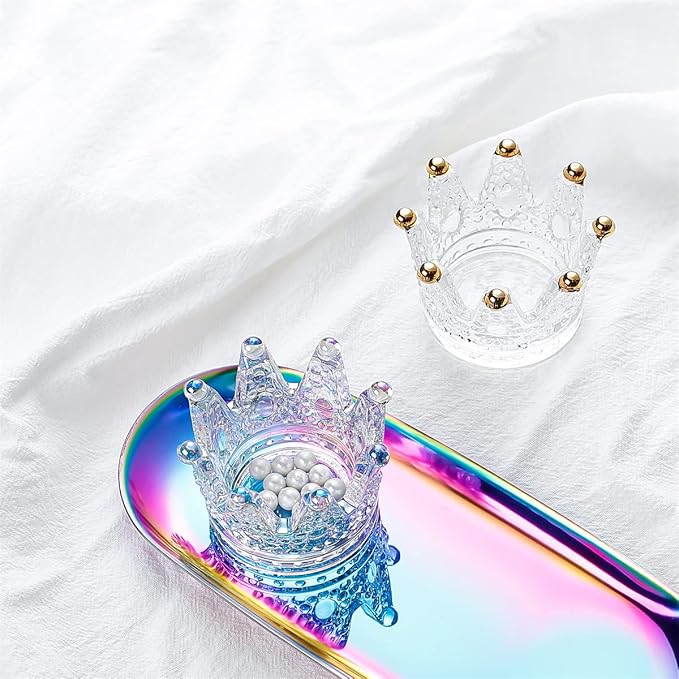 Crystal Glass Candle Holder Set of 3 Crown Shaped Makeup Sponge Beauty Blender Storage Rack Jewelry Watch Nail Art Dappen Dish Wedding Christmas Decor