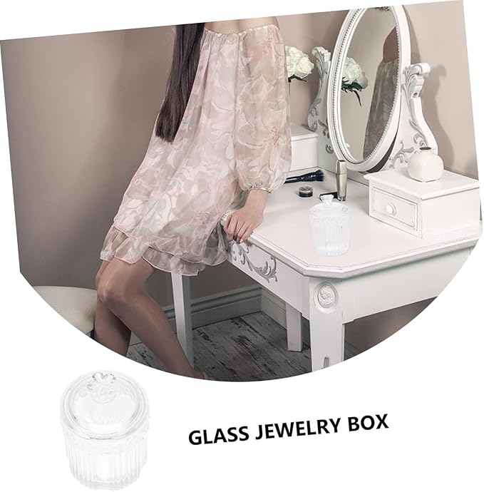 GLEAVI Retro Embossed Glass Storage Box for Swabs and Jewelry Decorative Bottle Organizer for Makeup and Accessories Elegant Room Décor