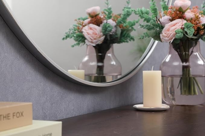 Focus 45x45 Round Wall Mirror, for Bathroom Bedroom Entryway, Silver