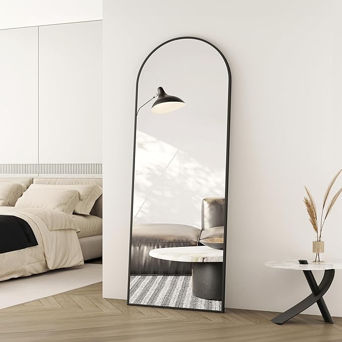 Simple Deluxe Arched Full Length Mirror, 64"×21" Large Floor Mirrors, for Wall Door Bedroom Bathroom Living Room (Black)
