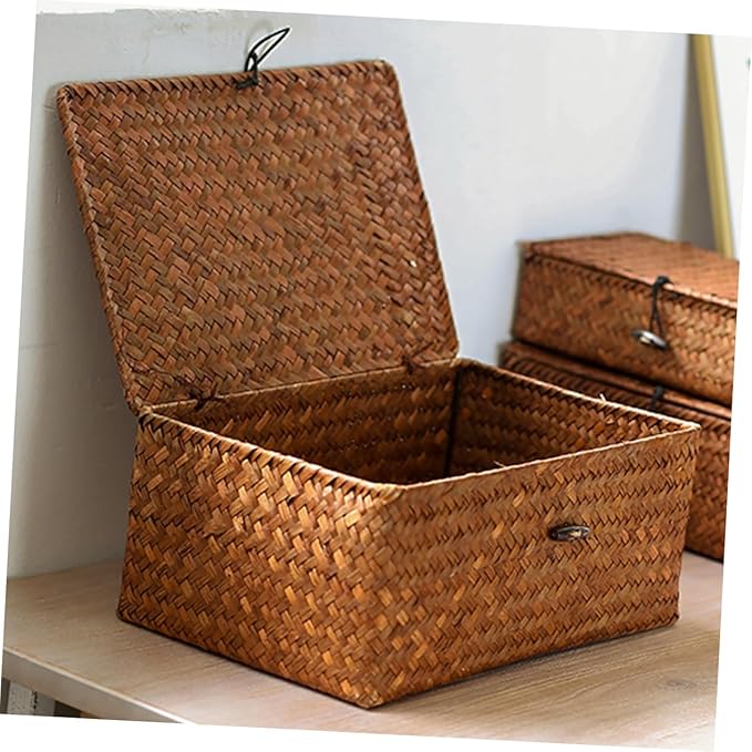 Luxshiny Handmade Seaweed Storage Box Woven Basket Makeup Organizers Storage Natural Decor
