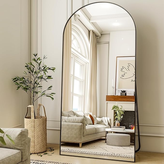 XRAMFY 78"x38" Arched Full Length Mirror Floor Mirrors with Aluminum Alloy Frame Free-Standing Wall Mounted Floor Mirrors or Large Dressing Mirror, Black Mirror Full Length