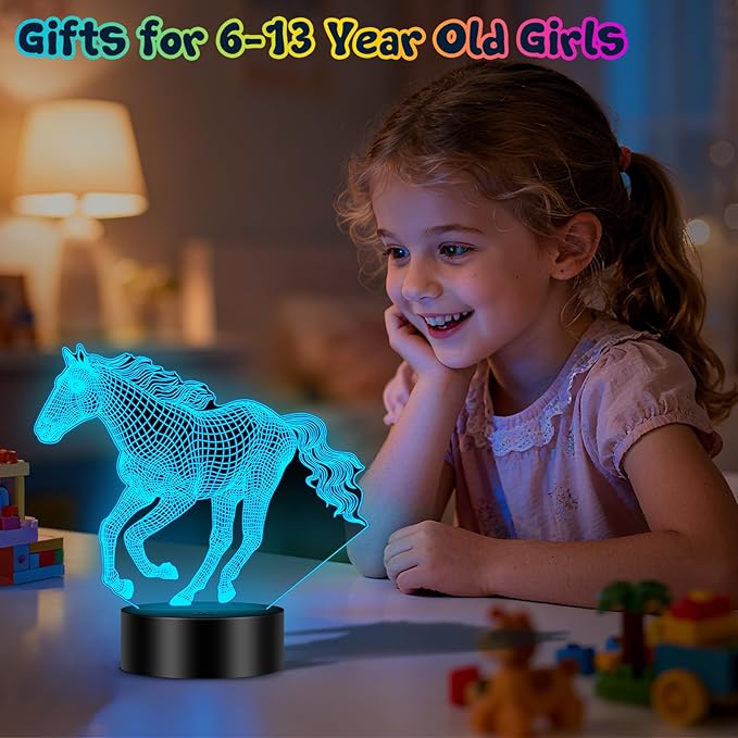 Linkax Horse Gifts for Girls, 3D Illusion Night Light Room Decor 16 Colors Change, Stocking Stuffers for Teen Girls Boys, Christmas Birthday Gifts for 6 7 8 9 10 11 12 Year Old Girl