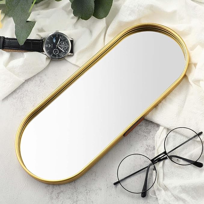 Mirror Tray - Oval Metal Mirrored Tray, Elegant Bathroom Organizer, Decorative Perfume Display, Large Capacity Vanity Accessory | Perfumes Makeup Dresser Vanitys for Perfume Makeup Dresser Vanity