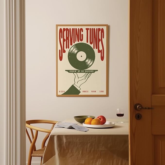 Vintage Wall Art Music Vinyl Records Canvas Poster Trendy Modern Music Wall Art Minimalist Aesthetic Prints Serving Tunes Poster Print Artwork for Bar Living Room Bedroom Home Decor, 16x24in Unframed
