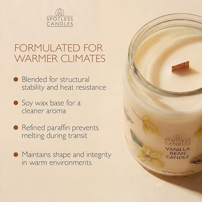 Candle Vanilla Bean 22oz with Wooden Wick in a Presentation Gift Box & Protective Shipper - Vanilla Scented Candles - Large Jar Candles