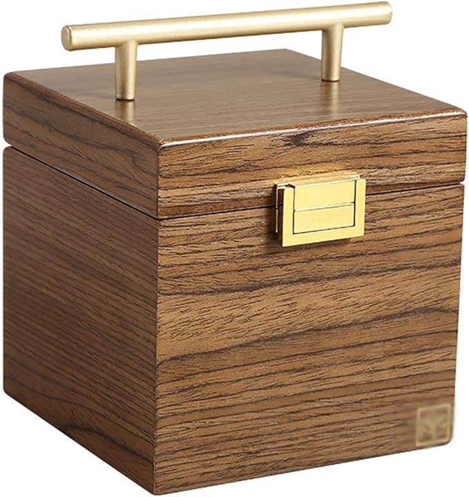 Makeup Organizers Solid Wooden Jewelry Box for Women Jewelry Armoire Ring Necklacel Gift Storage Box Travel Organizer with Mirror, Walnut Wood Color Jewelry Case