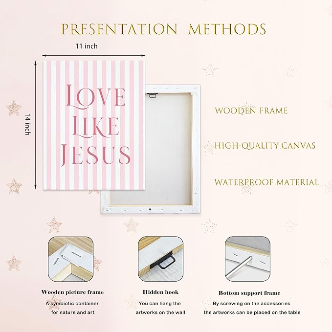 LARTSFRO Coquette Pink Bow Jesus Canvas Wall Art Decor Posters Prints, Light Pink Bow Room Bedroom Bathroom Dorm Wall Art Decor Aesthetic for College Teen Girls Gifts, Inspirational Bible Verses Bow Wall Decor, 11x14 Inch Set of 4 Pcs Bow Pictures (Can...