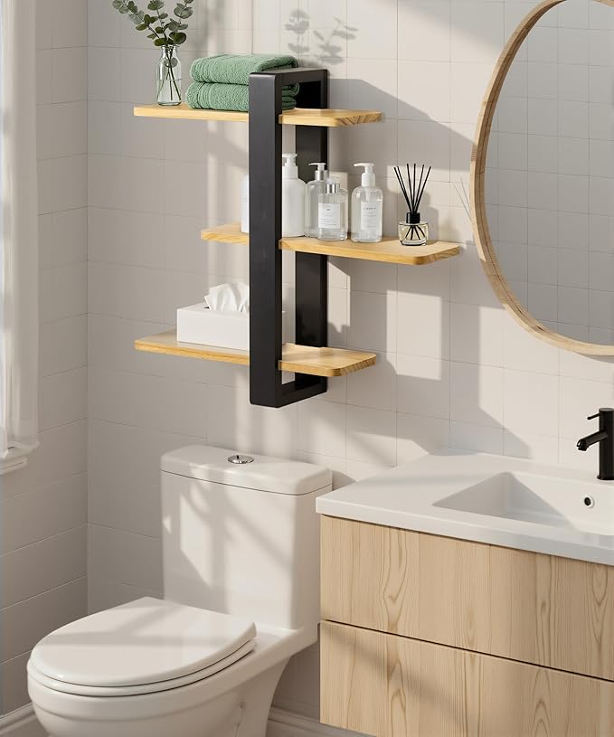 SUMGAR Floating Shelves for Wall Mounted Shelving Unit All Pine Wood 3 Tier Large Shelf for Bedroom Living Room Office Bathroom Home Decoration Storage Plant Photo Display Modern 20in