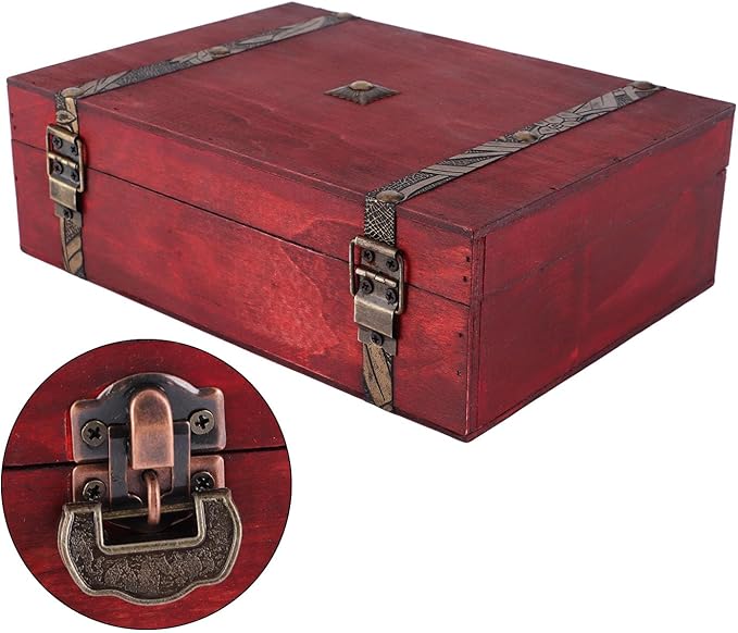 Vintage Wooden Jewelry Box with Lock Retro Desktop Storage Organizer for Cosmetics Letters Keepsakes