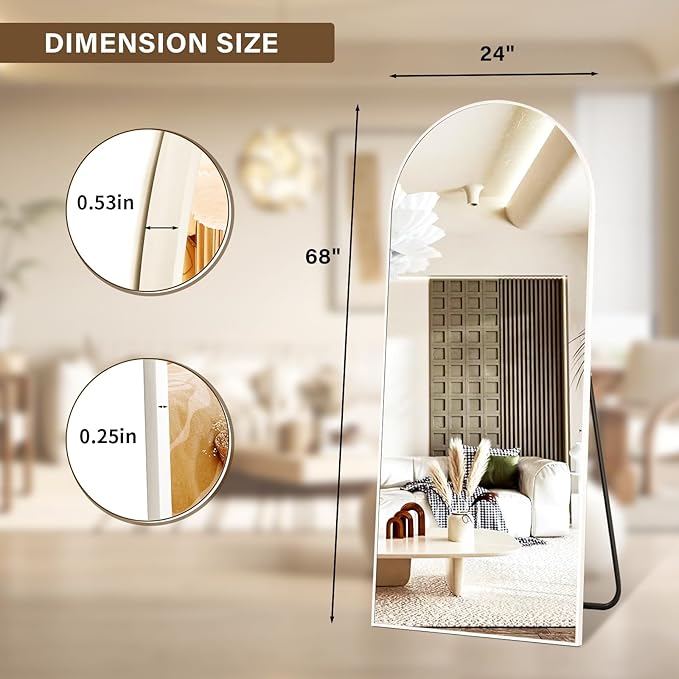 XRAMFY 24x68 Arched Full Length Mirror Floor Mirrors with Aluminum Alloy Frame Free-Standing Wall Mounted Floor Mirrors or Large Dressing Mirror, Silver Mirror Full Length