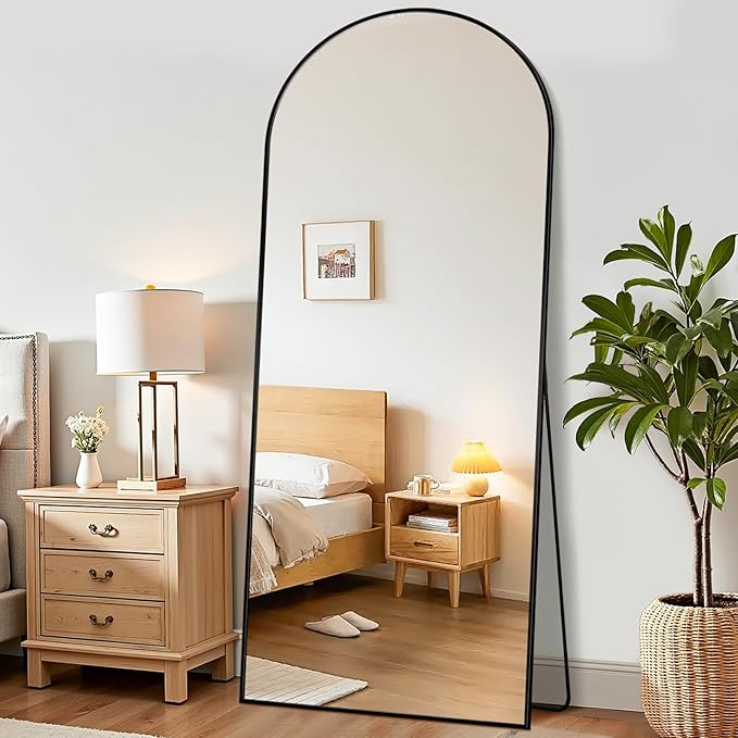 Suidia 59"x18" Arched Full Length Mirror with Stand, Full Body Mirror with Aluminum Frame, Freestanding/Leaning/Wall-Mounted, Floor Mirrors for Bedroom, Living Room, Entryway, Dressing Room, Black
