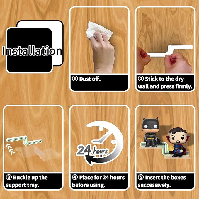 YODAR 5 Pack Clear Acrylic Organizers Shelves for Funko Pop Figures, Invisible Riser Display Shelf for Wall Storage Decor, Floating Display Ledge for Figures Stand Collection, Shining at night