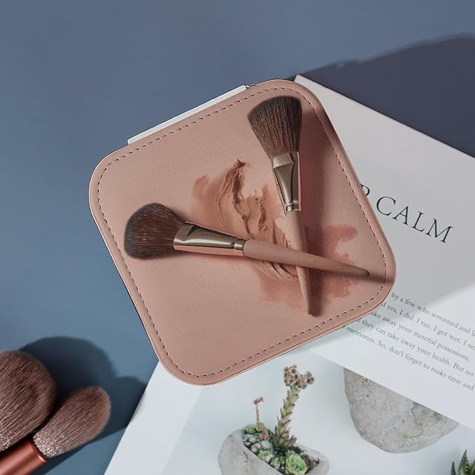 Two Makeup Brushes Jewelry Box Portable Mini Travel Case Display Storage Holder Boxes PU Leather Small Jewelry Organizer for Women for Stud Earrings Rings Necklaces Bracelets