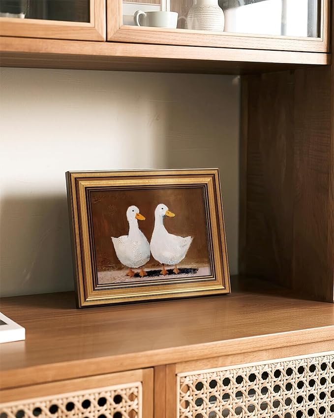 Bzstyleart Vintage Wall Art Decor for Living Room, Canvas Framed Wall Art Decor, Animals Painting Picture, Valentines Home Decor Aesthetic Gifts for Friends or Family - Double Duck, 10L x 8W