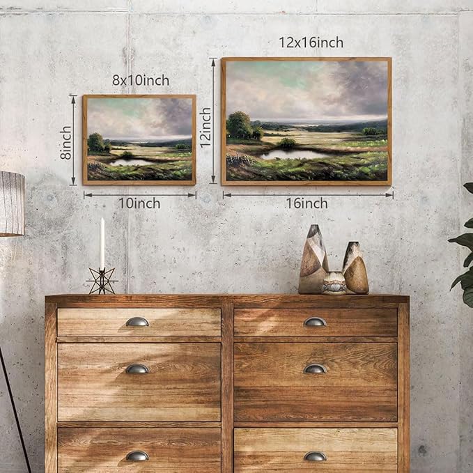 OIQArtOIQ Vintage Landscape Canvas Wall Art Framed Natural Scenery Painting Artwork Prints France Country Wilderness Farmhouse Decor Pictures Kitchen Bedroom Living Room Bathroom