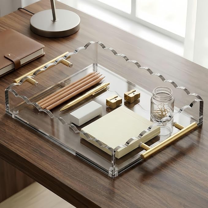 Acrylic Tray with Magnetic Mat | Customizable Photo & Art Display, Vanity Jewelry Makeup Organizer, Modern Decorative Tray, Aesthetic Room Decor, Elegant Gift