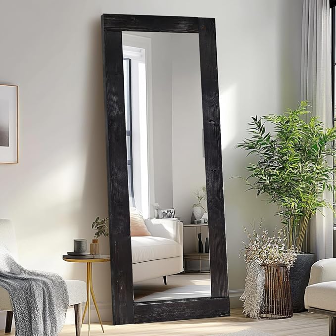 Full Length Mirror 65"x24" – Solid Wood Frame, HD Tempered Glass, Wall Mounted & Leaning, Rustic Modern Decor for Bedroom, Living Room, Entryway, Black