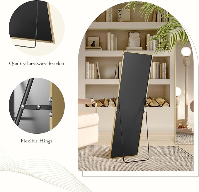 Mirror Full Length, Upgraded Body Wall Mirrors with Shatter-Proof Glass, Floor Standing, Hanging or Leaning, Tall Mirror with Stand Aluminum Alloy Frame for Bedroom
