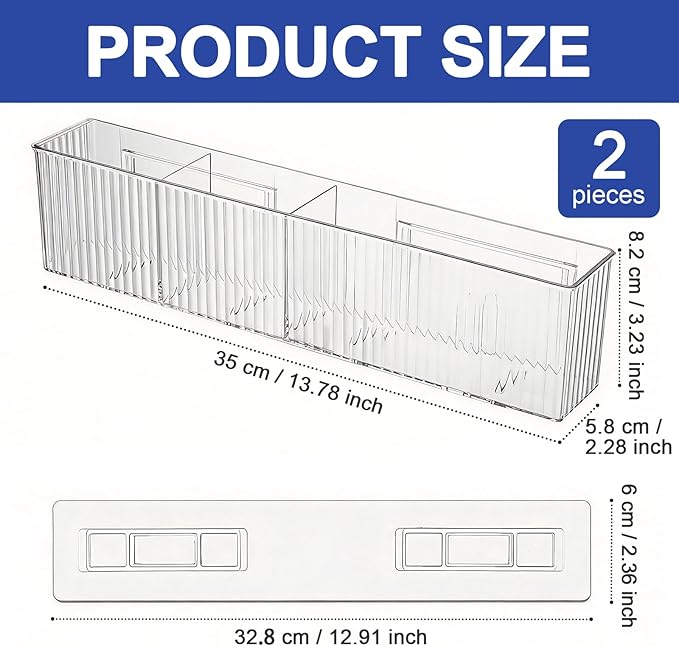 2-Pack Acrylic Wall-Mounted Make up Organizer Shelves with 3 Compartments, Adhesive Bathroom Organizer Storage,Shower Caddy Cabinet Door Organizer for Makeup and Skincare