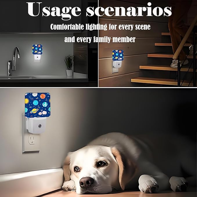 Planets in Solar System Night Light,Plug-in Night Lights with Dusk to Dawn Sensor for Stairway,Hallway,Bedroom Sleep Friendly Ideal for Women/Girls/Boys Gift,0.5w