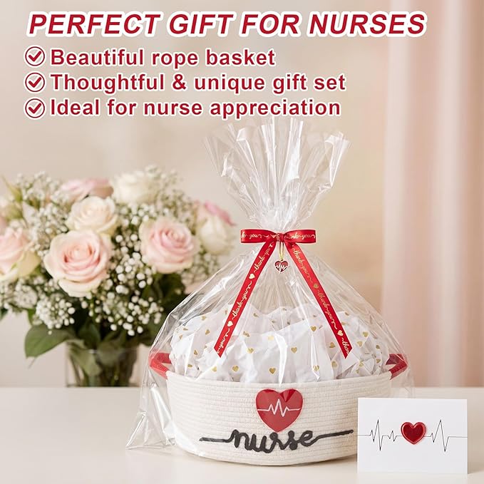 Colingmill 2026 Graduations & Nurses Week Gift Basket Empty to Fill, Woven Rope Basket 15" x 11" x 6" Decorative Storage Baskets with Gift Bag, Bow, Tissue Paper & Year Charm (White)