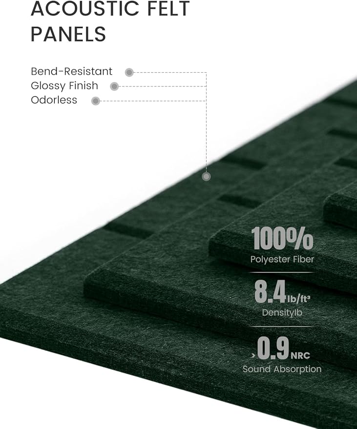 Bumusty Large Cork Board Alternative-48 x 36" Felt Bulletin Board Tiles, with 30 Pushpins, 70 Adhesive Tabs, Bold-Stripe 12-Pack, Cork Boards for Office Push Pin Board Felt Board-Pine Green