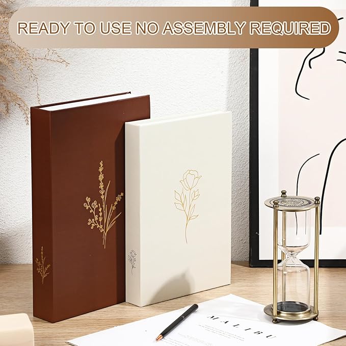 Cinnvoice Set of 2 Aesthetic Decorative Books Boxes, Faux Books Stacked for Decoration for Coffee Tables Modern Home Bookshelves Decor, Fake Fashion Photo Storage Boxes(Beige Terracotta)