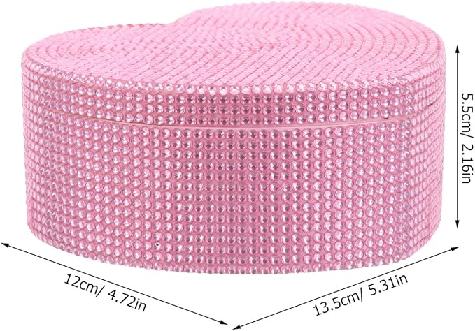 Abaodam Double Layer Heart Jewelry Box with Mirror, Pink Rhinestone Jewelry Organizer, Necklace and Earrings Storage, Accessory Cosmetic Makeup Organizer