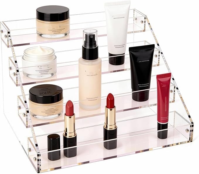 Acrylic Perfume Stand Organizer, 12 Inch 4 Tier Display Stand, Skincare and Makeup Organizer for Vanity, Cologne Stand for Dresser