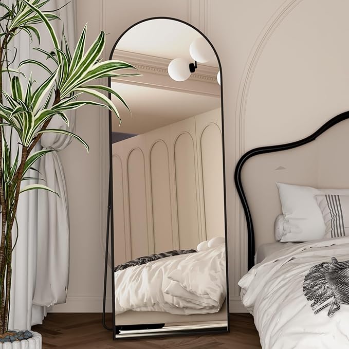 Full Length Mirror 64"x21" Arch Floor Mirror with Stand Arched Mirror Full Body Mirror Black Standing Hanging or Leaning Against Wall for Bedroom Entry, Living Room