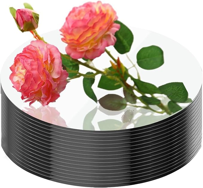16Pack Round Mirror Plates for Centerpieces, 10inch Acrylic Mirror Trays Flat Circle Mirrors for Tables Centerpieces, Circle Candle Plate Mirror Centerpiece Table Decorations for Wedding Decorations