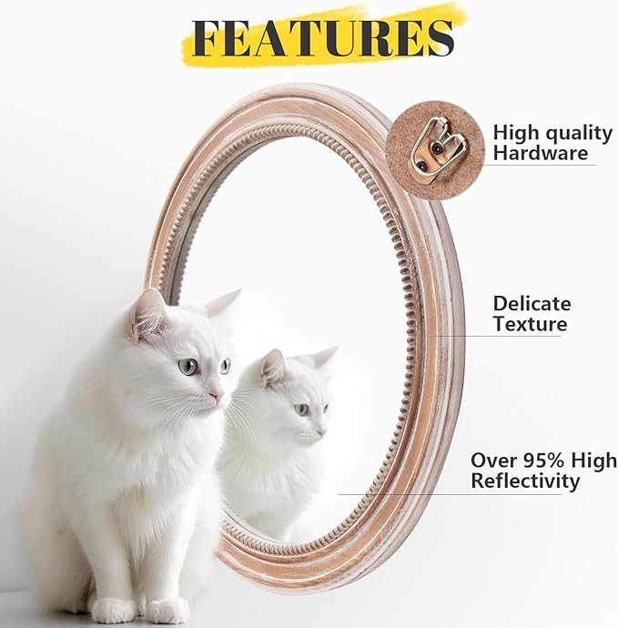 sawsile Round Wood Mirror,24 inch Circle Rustic Farmhouse Natural Wooden Frame Boho Beads Wall Mirror for Bathroom,Living Room,Bedroom or Entryway