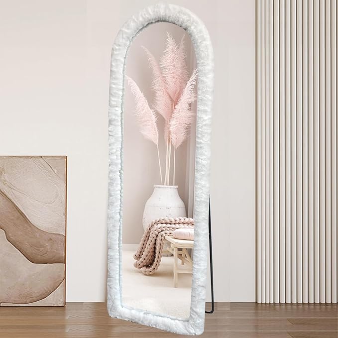 Fluffy Mirror Cover - 59"x16" Full Length Ultra Soft Non-Slip Cover Universal Stretch Cover Warm Home Decor for Bedroom Cloakroom (White-Without Mirror)