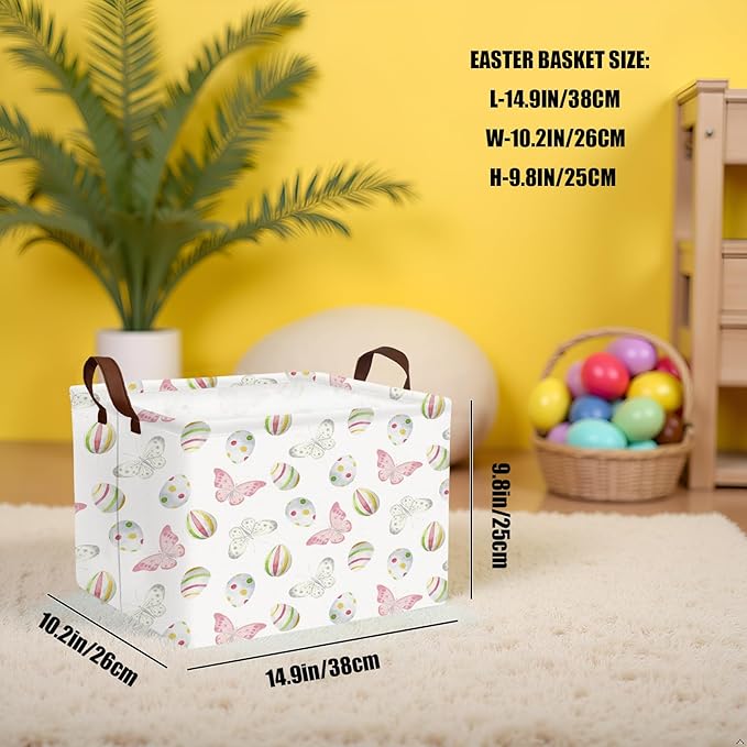 Large Rectangular Cute Kid Easter Basket Empty Bunny Eggs Easter Basket Gift Spring Room Storage Organizer Décor (E-01)