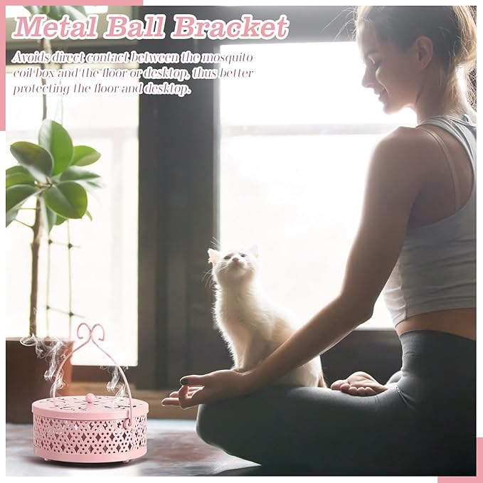 4 Pieces Mosquito Coil Holder Incense Coil Holder Round Retro Portable Metal Hanging Incense Burner with Handle for Home Camping Indoor Outdoor Patio(Pink)