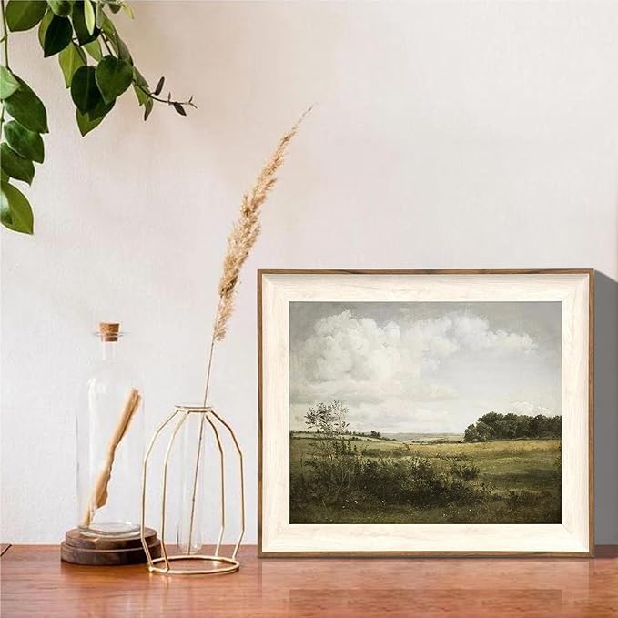 ASTRDECOR Framed Canvas Wall Art for Bedroom, Vintage Nature Wall Art for Home Decor Aesthetic, Mountain Pictures Green Wall Decor Living Room, Meadow Oil Painting Landscape Artwork Prints-10''x12''