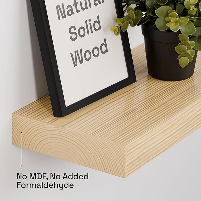 BAOBAB WORKSHOP Wood Floating Shelves for Bathroom Wall, Rustic Shelf 16 inch, Floating Wooden Shelves for Bedroom Kitchen Living Room, Natural Wood Shelves, 16 x 6.7 Inch, Set of 2