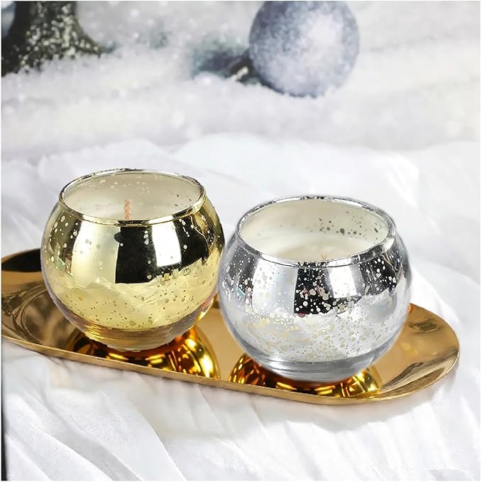 Glass Candle Holder with Golden Color Stainless Steel Tray Set, Glass Tea Light Candle Holder for Table Centerpiece, Candle Dish Coffee Table Decor Festival Home Decorations Jewelry Make Up Organizer
