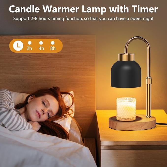 Candle Warmer Lamp with Timer and Dimmer, Height and Brightness Adjustable, Black Electric Wax Warmer for Women Mom, Best Birthday and House Warming Gift New Home Decor