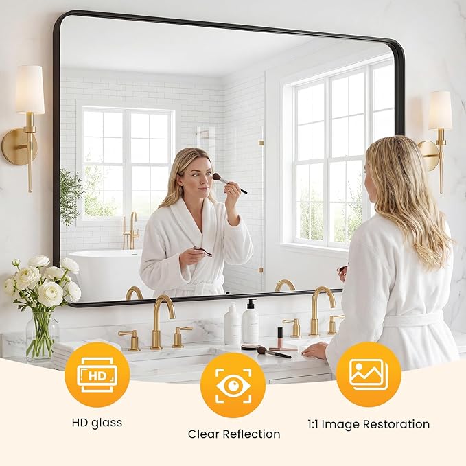 OLIXIS Bathroom Mirror for Over Sink, 30x40 Inch Wall Rectangle Mirror with Matte Metal Framed, Modern Wall Mount Vanity Mirror for Home Decor, Living Room, Bedroom, Black
