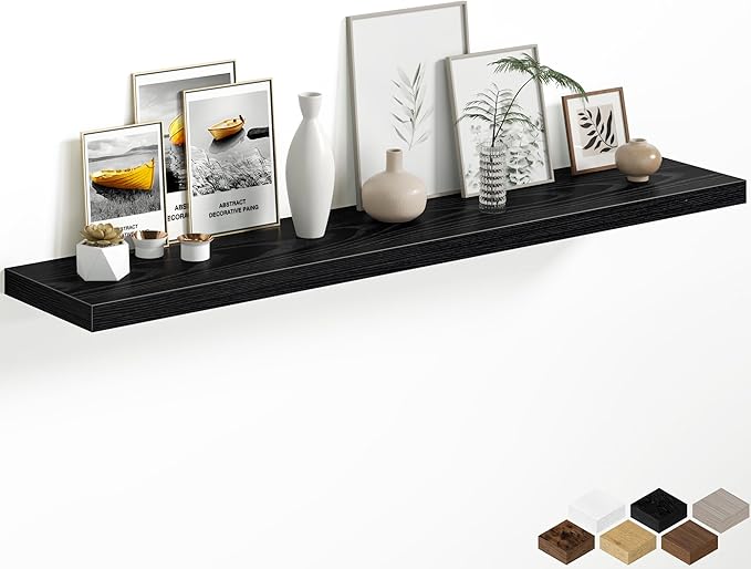 12 Inch Deep Floating Shelves, 60W x 12D Floating Shelf for Books, Rustic Wood Deep Wall Shelves for Home Storage & Display, 1.5" Thicked Shelves for Kitchen, Living Room, Bedroom, Black, 1 Pack