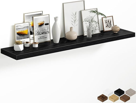 12 Inch Deep Floating Shelves, 60W x 12D Floating Shelf for Books, Rustic Wood Deep Wall Shelves for Home Storage & Display, 1.5" Thicked Shelves for Kitchen, Living Room, Bedroom, Black, 1 Pack
