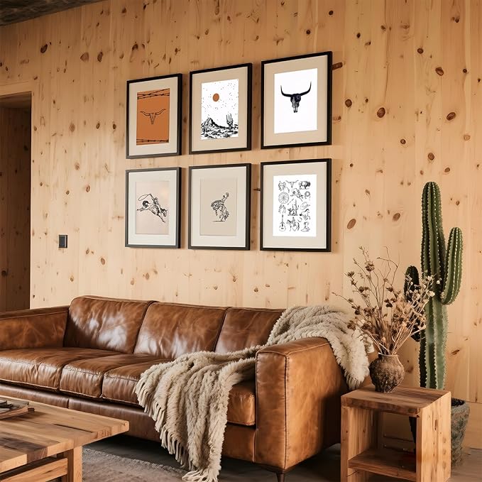 Vintage Western Cowboy Poster Set of 6, Southwestern Wall Art Longhorn Bull Skull Wall Decor Mid Century Retro Desert Canvas Painting Prints for Bedroom Living Room Dorm 8x10 inch Unframed