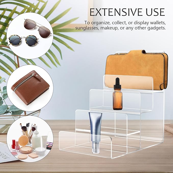 DOITOOL 4-Tier Clear Display Risers Stand: Acrylic Wallet Display Stand Holder, Clear Handbag Purse Display Stand Jewelry Display Riser Purse Handbag Organizer - 2 Pack (3.9X6.1X6.3inch)