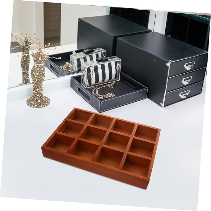 MAGICLULU Vintage Wooden Jewelry Storage Box with 12 Compartments Rectangular Makeup Organizer Decorative Wood Desk Container for Jewelry and Sundries for Home and Vanity Use