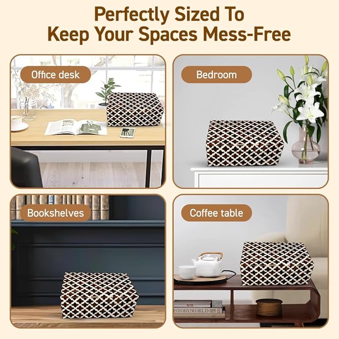 Perilla Home ﻿Home Decor Decorative Storage Wooden Box Small Wooden Organizer Tool Stash Card Craft Trinket Memory Keepsake Jewelry Box for Men and Women, Clover, Gifts For All, Dark Brown & Off White